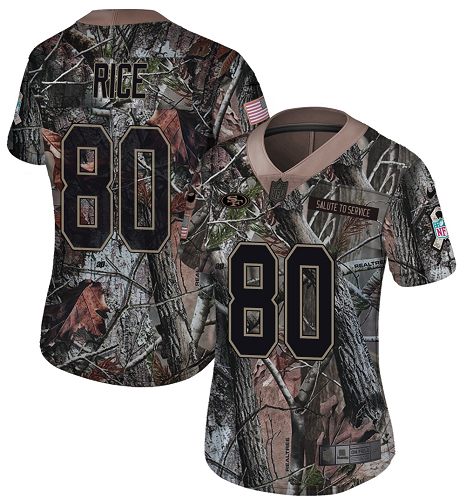 49ers #80 Jerry Rice Camo Women’s Stitched NFL Rush Realtree Jersey