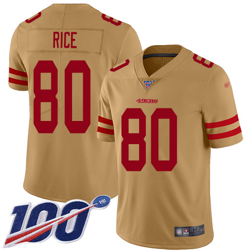 49ers #80 Jerry Rice Gold Men’s Stitched NFL Inverted Legend 100th Season Jersey