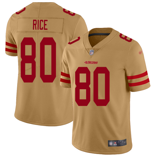 49ers #80 Jerry Rice Gold Men’s Stitched NFL Inverted Legend Jersey