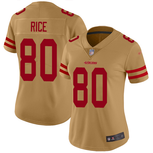 49ers #80 Jerry Rice Gold Women’s Stitched NFL Inverted Legend Jersey