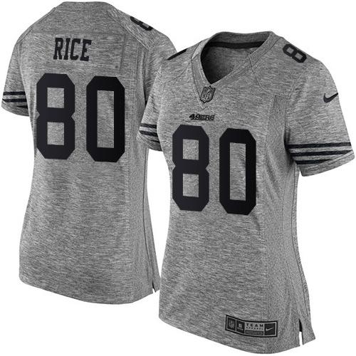 49ers #80 Jerry Rice Gray Women’s Stitched NFL Gridiron Gray Jersey