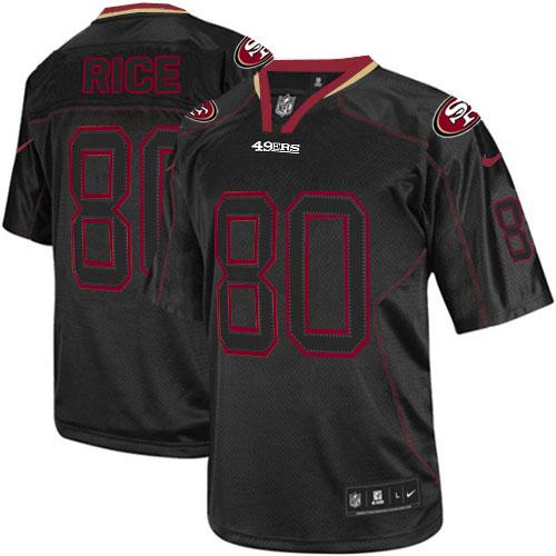 49ers #80 Jerry Rice Lights Out Black Men’s Stitched NFL Elite Jersey