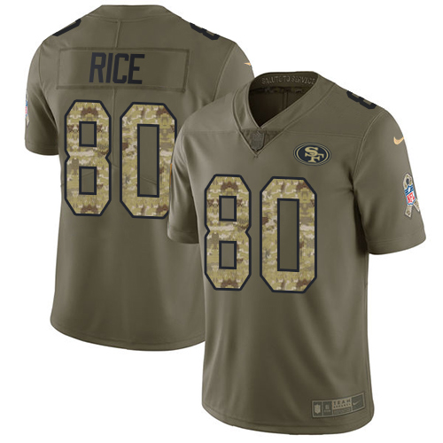 49ers #80 Jerry Rice Olive/Camo Men’s Stitched NFL 2017 Salute To Service Jersey