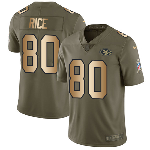 49ers #80 Jerry Rice Olive/Gold Men’s Stitched NFL 2017 Salute To Service Jersey