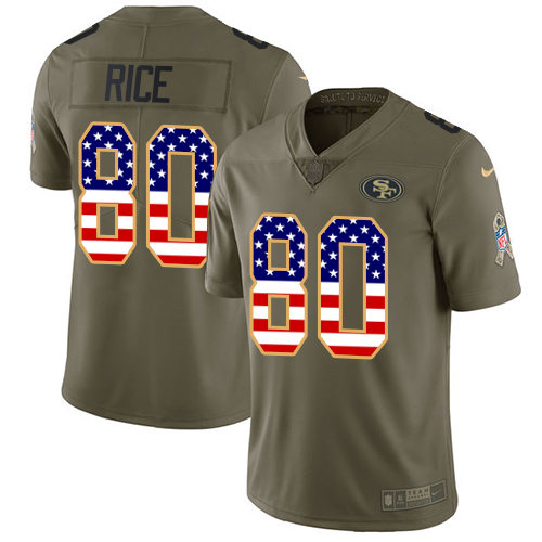 49ers #80 Jerry Rice Olive/USA Flag Men’s Stitched NFL 2017 Salute To Service Jersey