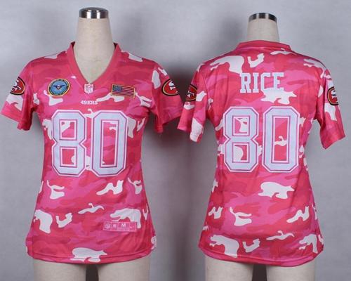 49ers #80 Jerry Rice Pink Women’s Stitched NFL Elite Camo Fashion Jersey
