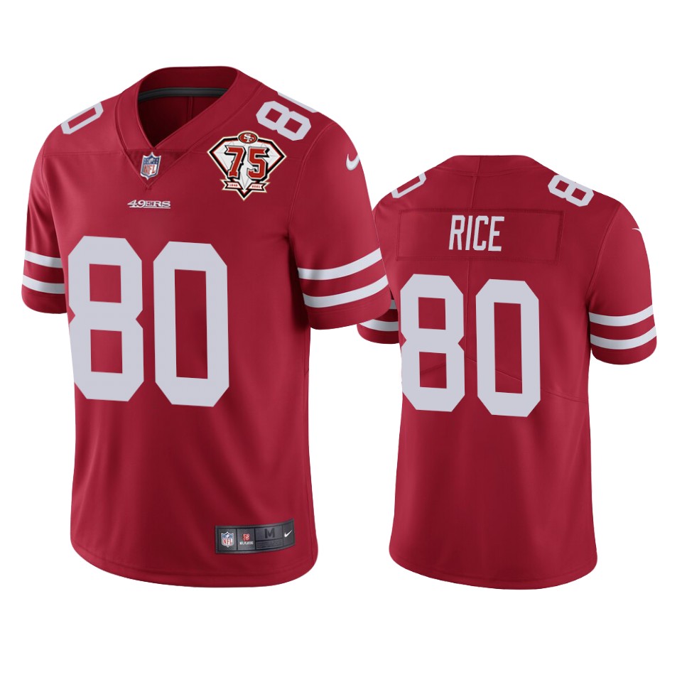49ers #80 Jerry Rice Red Men’s 75th Anniversary Stitched NFL Vapor Untouchable Jersey