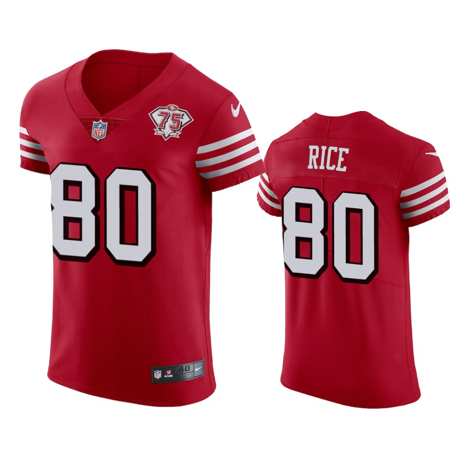 49ers #80 Jerry Rice Red Rush Men’s 75th Anniversary Stitched NFL Vapor Untouchable Elite Jersey