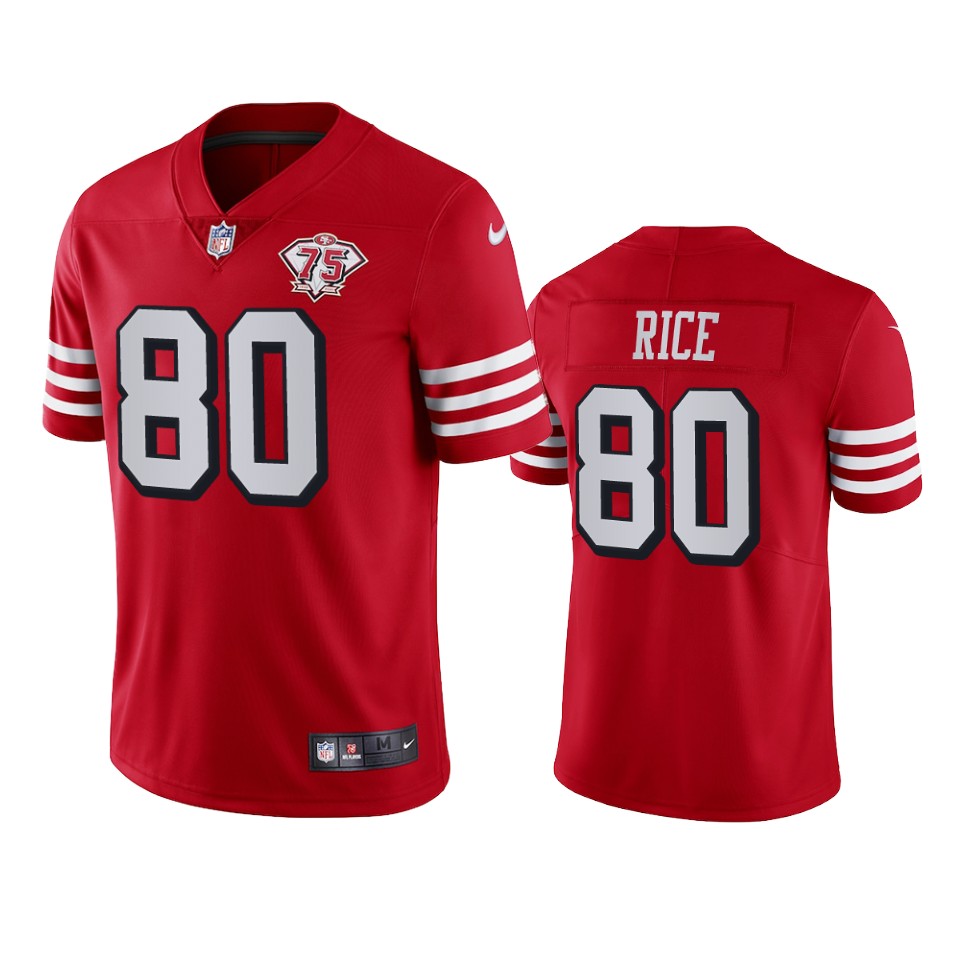 49ers #80 Jerry Rice Red Rush Men’s 75th Anniversary Stitched NFL Vapor Untouchable Jersey