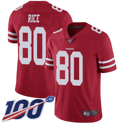 49ers #80 Jerry Rice Red Team Color Men’s Stitched NFL 100th Season Vapor Jersey