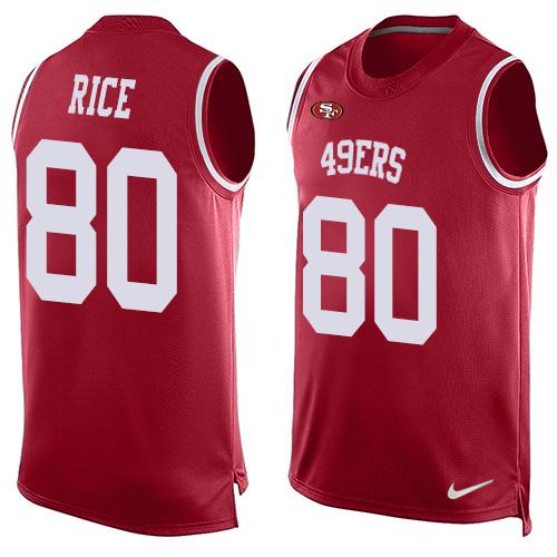 49ers #80 Jerry Rice Red Team Color Men’s Stitched NFL Tank Top Jersey