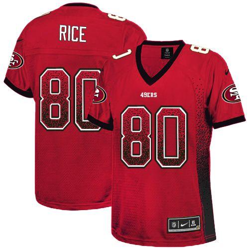 49ers #80 Jerry Rice Red Team Color Women’s Stitched NFL Elite Drift Fashion Jersey
