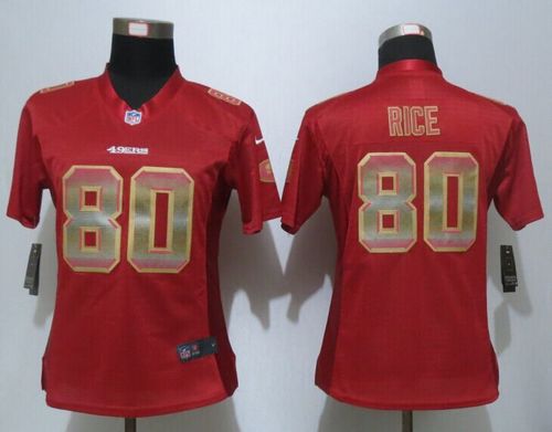 49ers #80 Jerry Rice Red Team Color Women’s Stitched NFL Elite Strobe Jersey