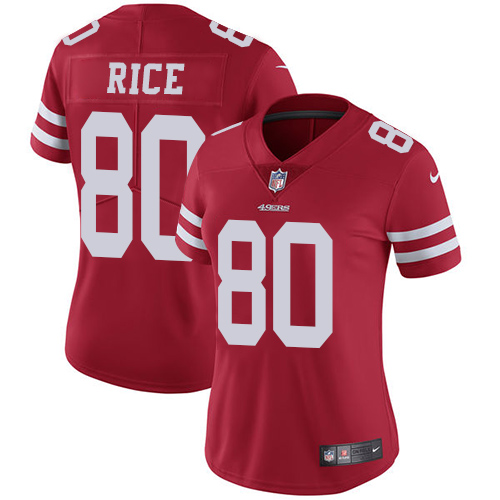 49ers #80 Jerry Rice Red Team Color Women’s Stitched NFL Vapor Untouchable Jersey