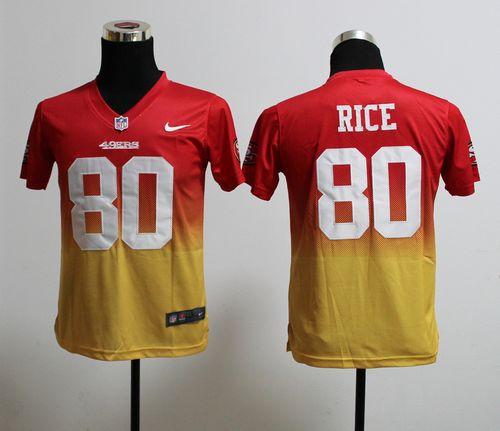 49ers #80 Jerry Rice Red/Gold Youth Stitched NFL Elite Fadeaway Fashion Jersey