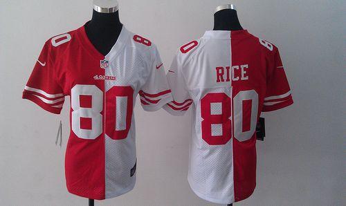 49ers #80 Jerry Rice Red/White Women’s Stitched NFL Elite Split Jersey