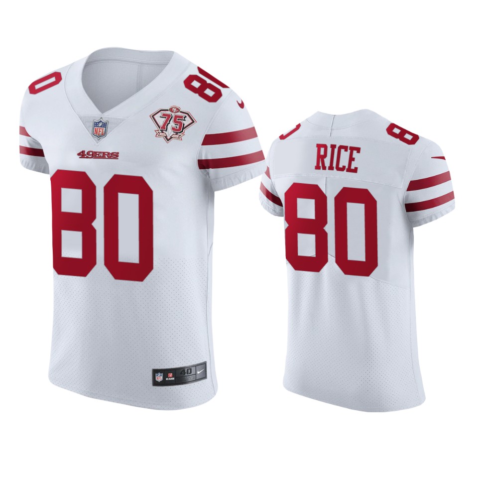 49ers #80 Jerry Rice White Men’s 75th Anniversary Stitched NFL Vapor Untouchable Elite Jersey