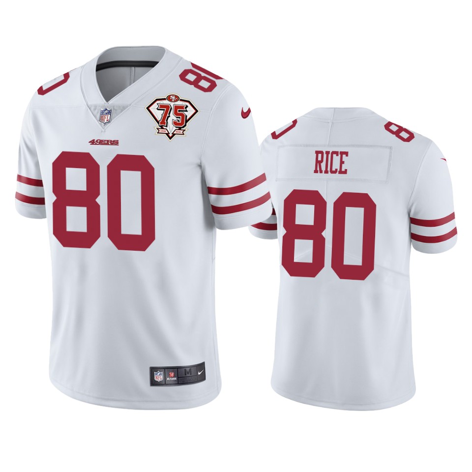 49ers #80 Jerry Rice White Men’s 75th Anniversary Stitched NFL Vapor Untouchable Jersey