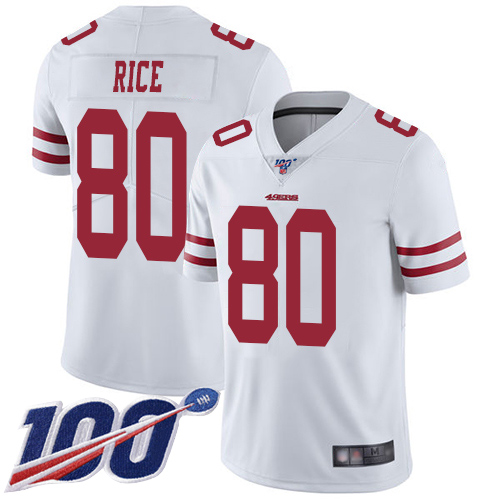 49ers #80 Jerry Rice White Men’s Stitched NFL 100th Season Vapor Jersey