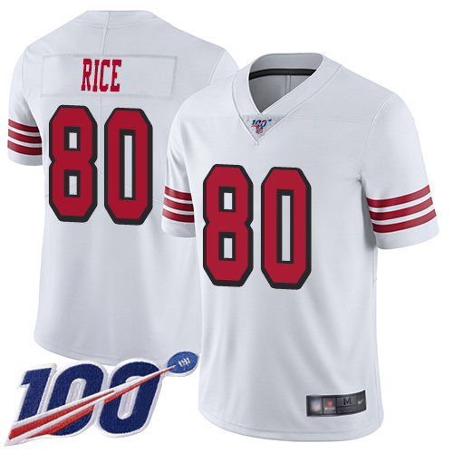 49ers #80 Jerry Rice White Rush Men’s Stitched NFL 100th Season Jersey