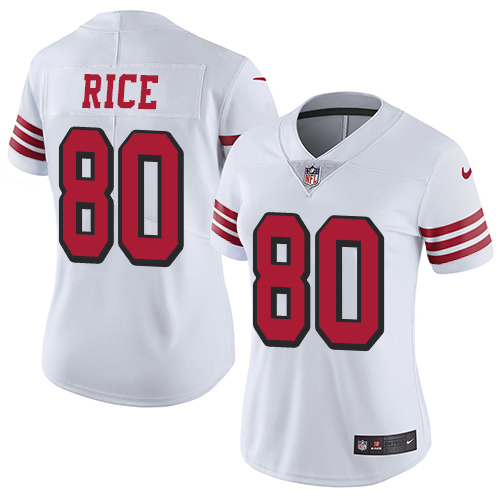 49ers #80 Jerry Rice White Rush Women’s Stitched NFL Vapor Untouchable Jersey