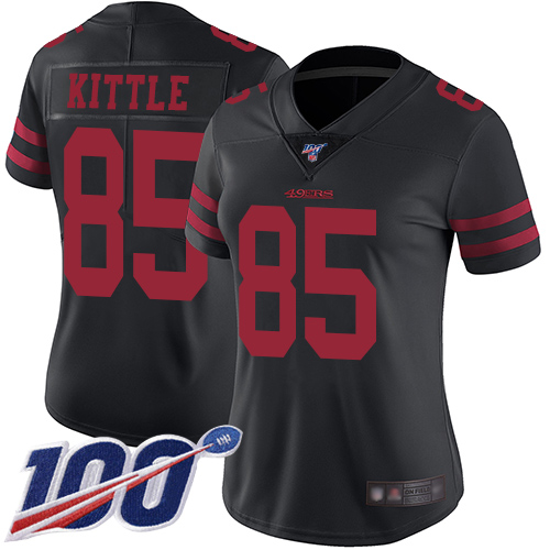 49ers #85 George Kittle Black Alternate Women’s Stitched NFL 100th Season Vapor Jersey