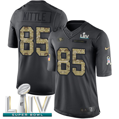 49ers #85 George Kittle Black Super Bowl LIV 2020 Men’s Stitched NFL 2016 Salute To Service Jersey