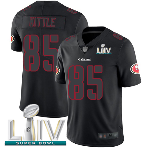 49ers #85 George Kittle Black Super Bowl LIV 2020 Men’s Stitched NFL Rush Impact Jersey