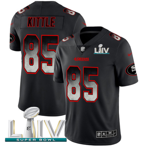 49ers #85 George Kittle Black Super Bowl LIV 2020 Men’s Stitched NFL Vapor Untouchable Smoke Fashion Jersey
