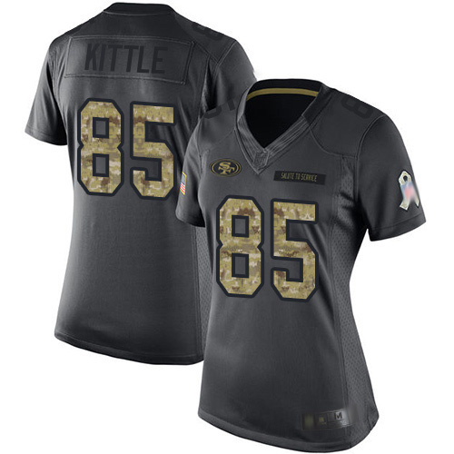 49ers #85 George Kittle Black Women’s Stitched NFL 2016 Salute To Service Jersey