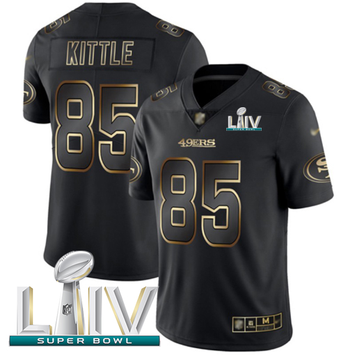 49ers #85 George Kittle Black/Gold Super Bowl LIV 2020 Men’s Stitched NFL Vapor Untouchable Jersey