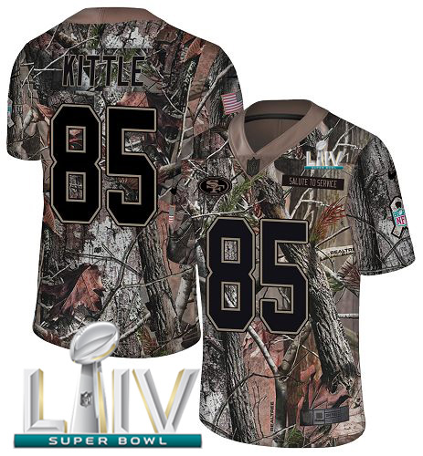 49ers #85 George Kittle Camo Super Bowl LIV 2020 Men’s Stitched NFL Rush Realtree Jersey