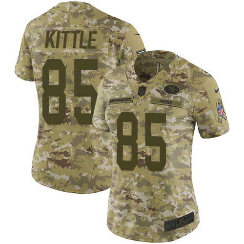 49ers #85 George Kittle Camo Women’s Stitched NFL 2018 Salute To Service Jersey
