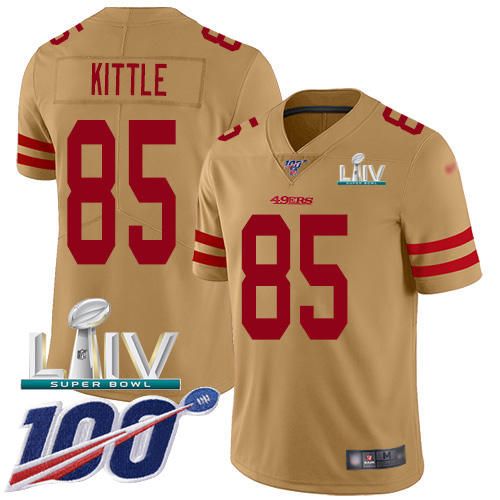 49ers #85 George Kittle Gold Super Bowl LIV 2020 Men’s Stitched NFL Inverted Legend 100th Season Jersey