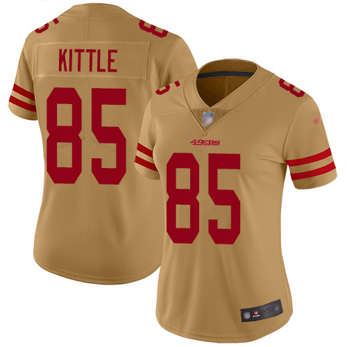 49ers #85 George Kittle Gold Women’s Stitched NFL Inverted Legend Jersey