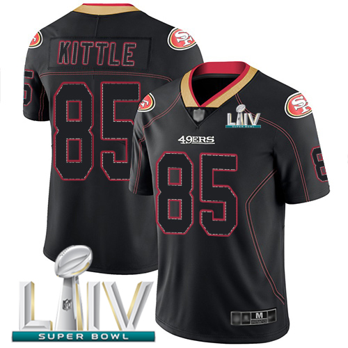 49ers #85 George Kittle Lights Out Black Super Bowl LIV 2020 Men’s Stitched NFL Rush Jersey