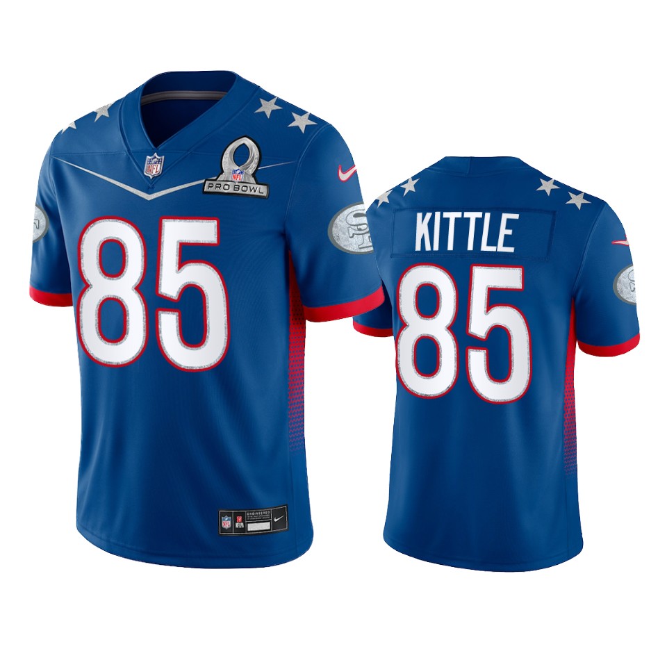 49ers #85 George Kittle Men’s NFL 2022 NFC Pro Bowl Game Jersey Royal