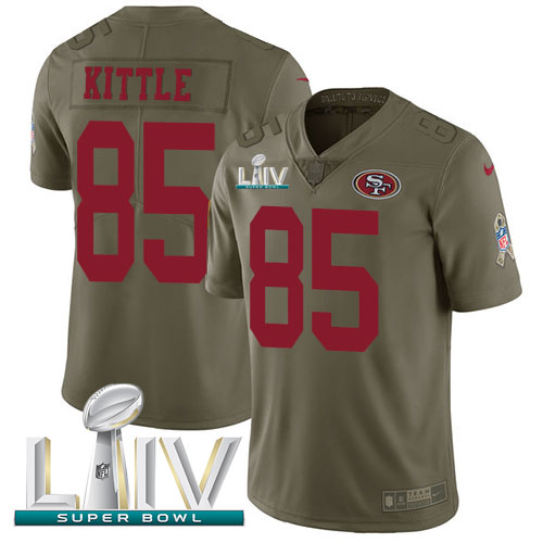 49ers #85 George Kittle Olive Super Bowl LIV 2020 Men’s Stitched NFL 2017 Salute To Service Jersey