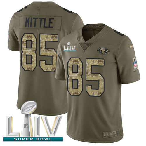 49ers #85 George Kittle Olive/Camo Super Bowl LIV 2020 Men’s Stitched NFL 2017 Salute To Service Jersey