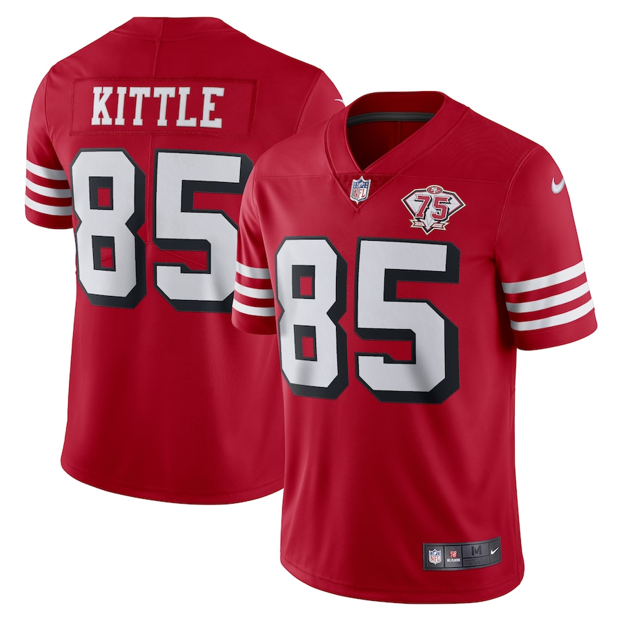 49ers #85 George Kittle Red Rush Men’s 75th Anniversary Stitched NFL Vapor Untouchable Jersey
