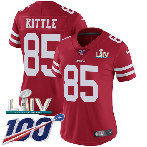 49ers #85 George Kittle Red Super Bowl LIV 2020 Team Color Women’s Stitched NFL 100th Season Vapor Jersey