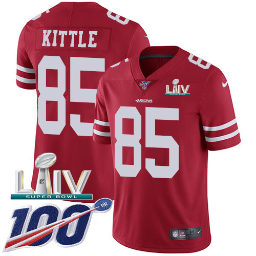 49ers #85 George Kittle Red Super Bowl LIV 2020 Team Color Youth Stitched NFL 100th Season Vapor Jersey
