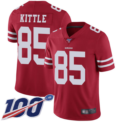 49ers #85 George Kittle Red Team Color Youth Stitched NFL 100th Season Vapor Jersey
