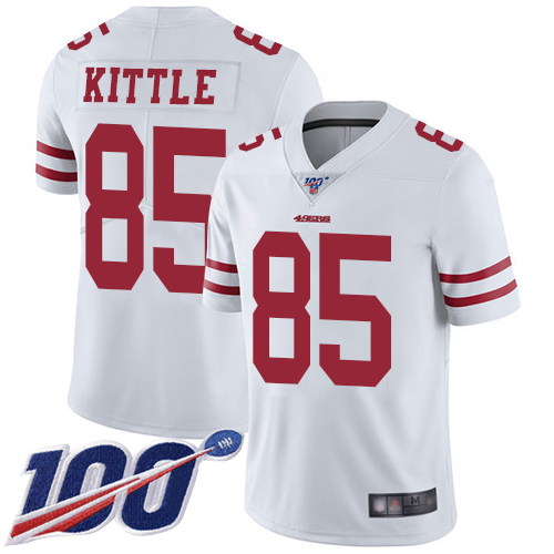 49ers #85 George Kittle White Men’s Stitched NFL 100th Season Vapor Jersey