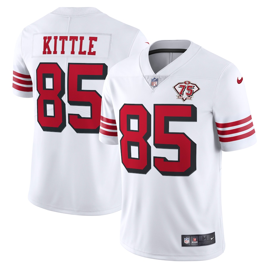 49ers #85 George Kittle White Rush Youth 75th Anniversary Stitched NFL Vapor Untouchable Jersey