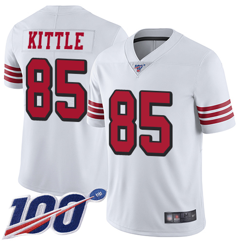 49ers #85 George Kittle White Rush Youth Stitched NFL 100th Season Jersey