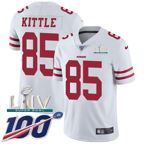 49ers #85 George Kittle White Super Bowl LIV 2020 Men’s Stitched NFL 100th Season Vapor Jersey