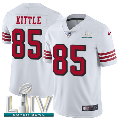 49ers #85 George Kittle White Super Bowl LIV 2020 Rush Men’s Stitched NFL Vapor Untouchable Jersey