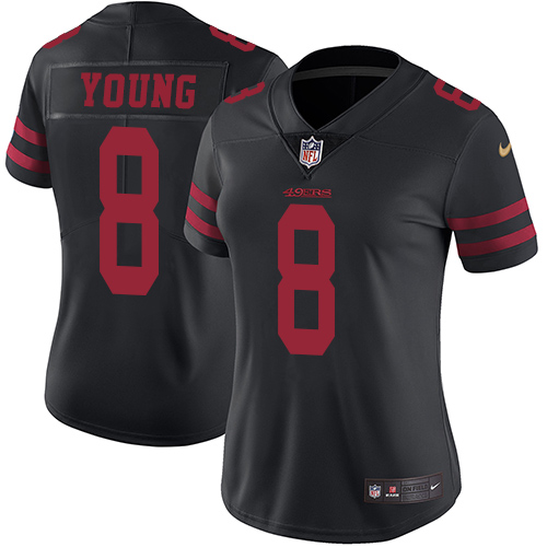 49ers #8 Steve Young Black Alternate Women’s Stitched NFL Vapor Untouchable Jersey