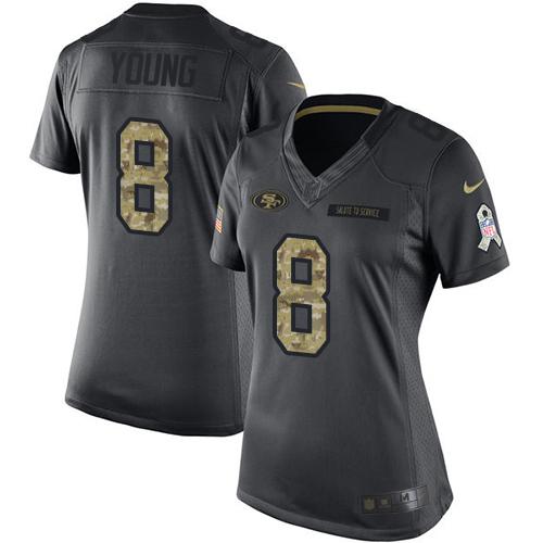 49ers #8 Steve Young Black Women’s Stitched NFL 2016 Salute To Service Jersey
